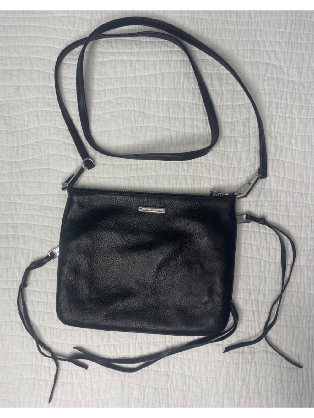 Rebecca Minkoff Black Triple Zip Leather Crossbody Bag Purse Fringe - Picture 2 of 10